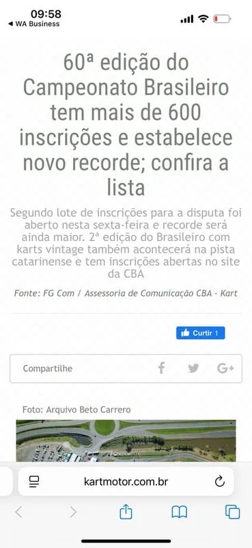 Matéria KartMotor sobre Campeonato Brasileiro