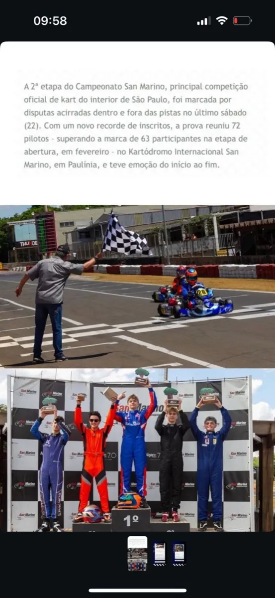 Matéria sobre o Campeonato San Marino de Kart
